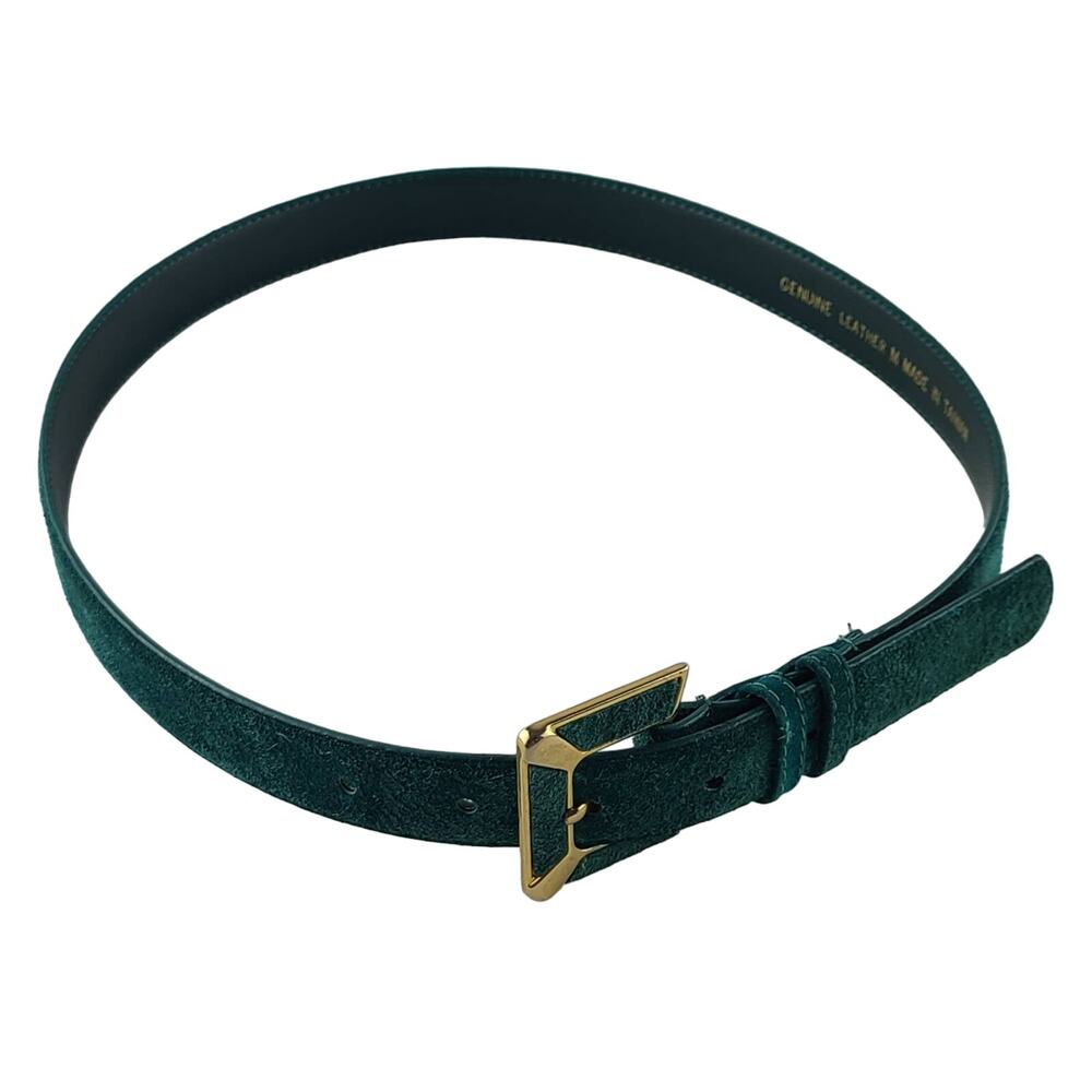 Genuine Leather Green Suede Belt Gold and Green Suede on Buckle Size Medium